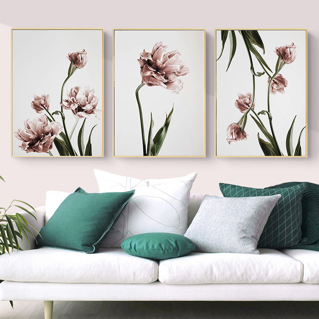 40cmx60cm Tulip Flower 3 Sets Gold Frame Canvas Wall Art