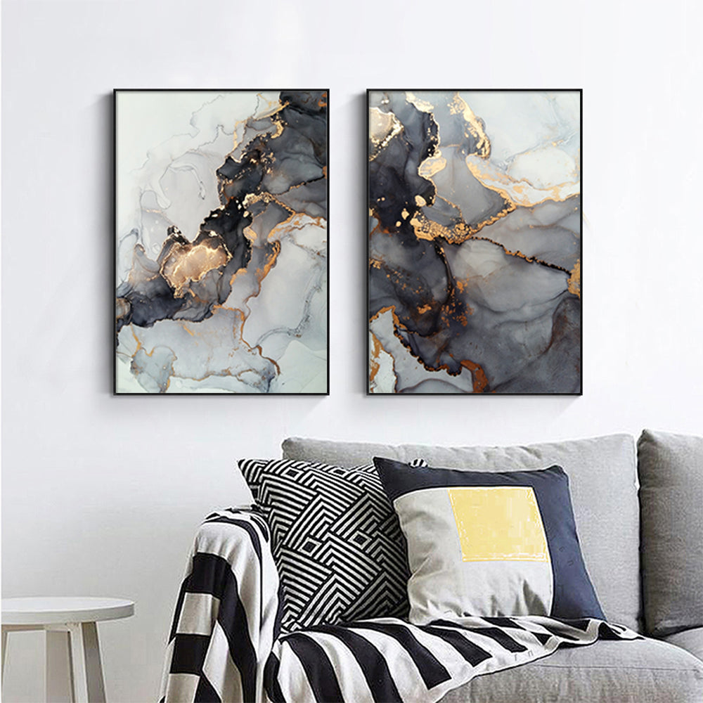 Wall Art 80cmx120cm Black Splash 2 Sets Black Frame Canvas