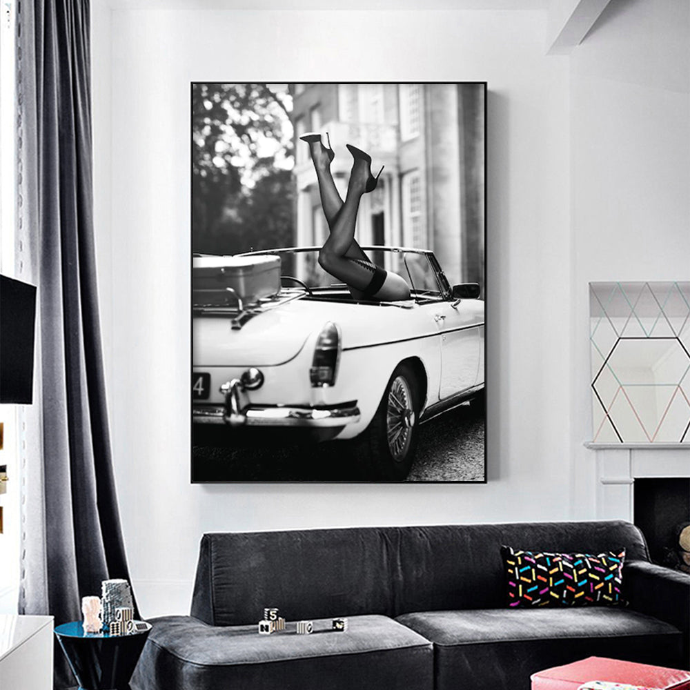 Wall Art 50cmx70cm High Heels in Classic Car Black Frame Canvas