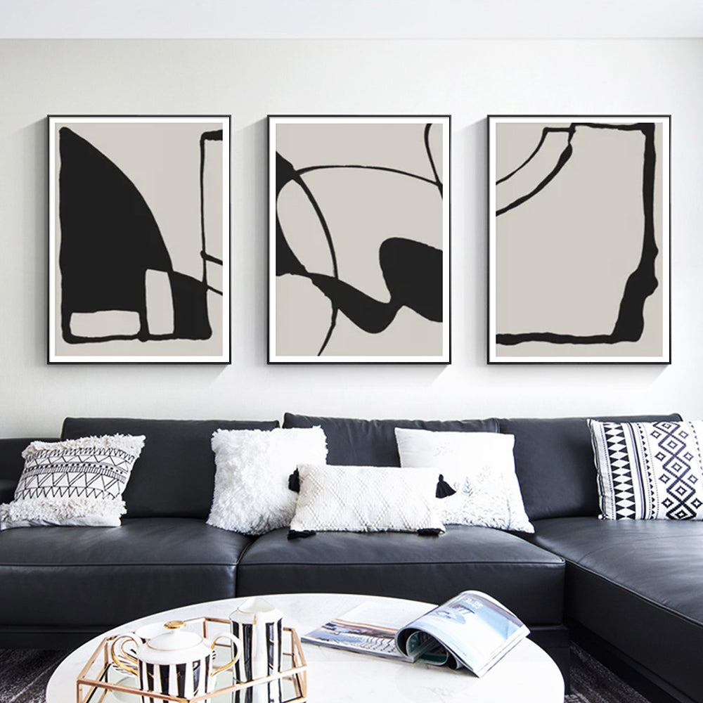 50cmx70cm Black Beige 3 Sets Black Frame Canvas Wall Art