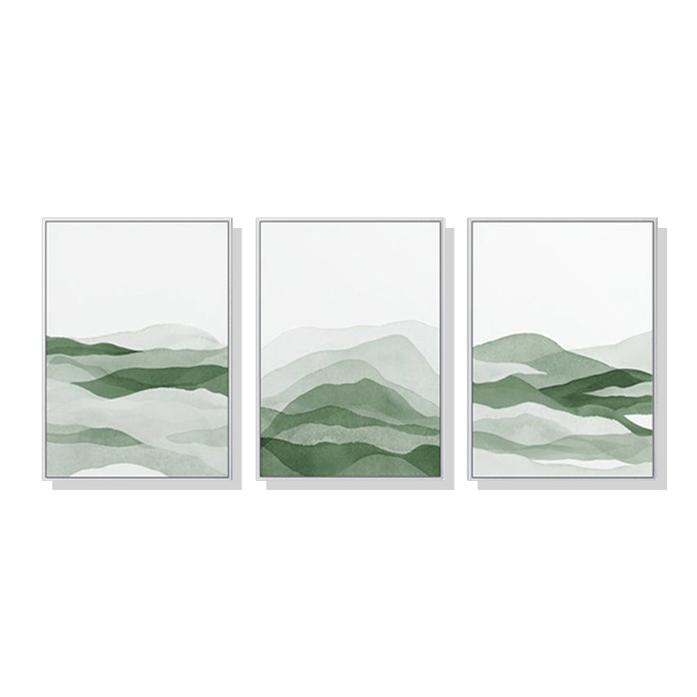 60cmx90cm Sage Green 3 Sets White Frame Canvas Wall Art