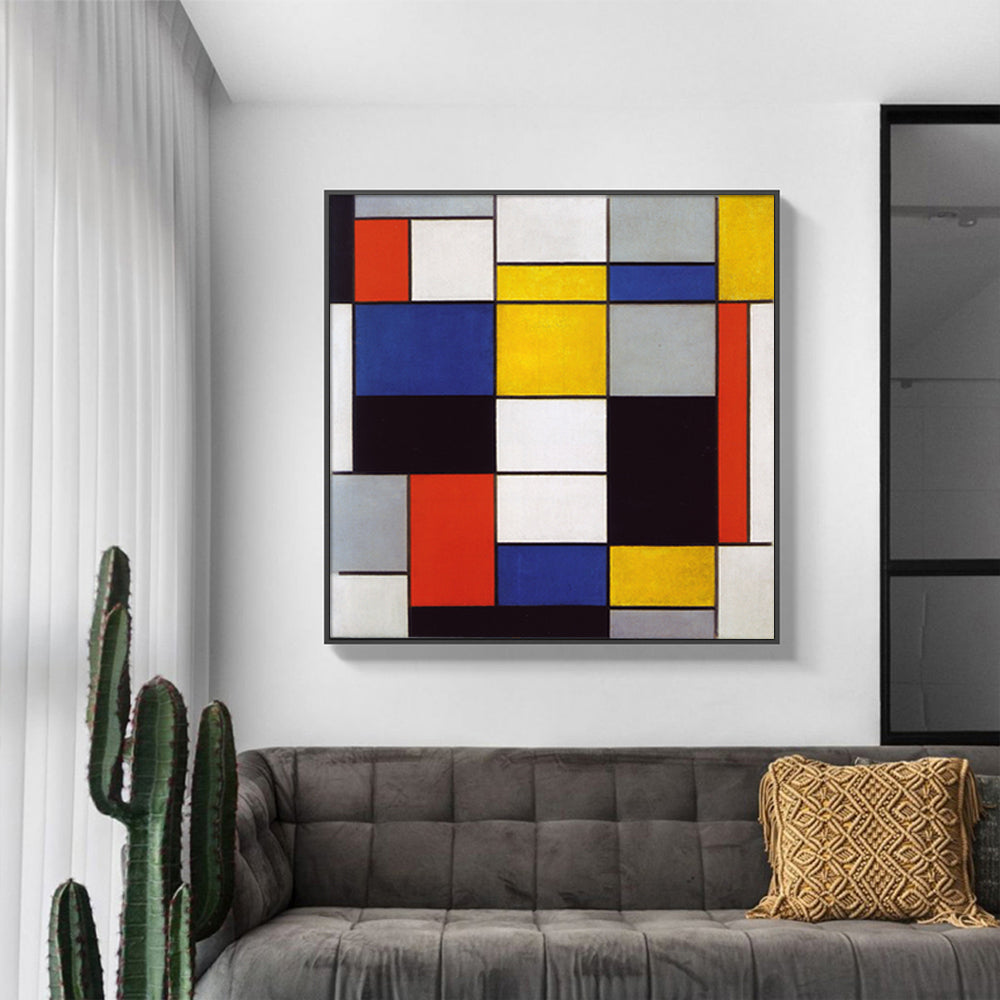 50cmx50cm Large Composition A By Piet Mondrian Black Frame Canvas Wall Art