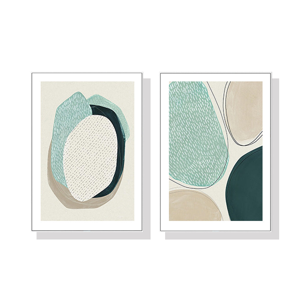 60cmx90cm Abstract Green Circle 2 Sets White Frame Canvas Wall Art