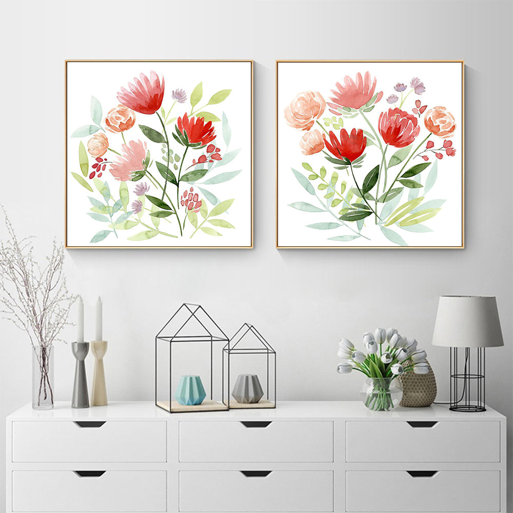 60cmx60cm Florals 2 Sets Gold Frame Canvas Wall Art