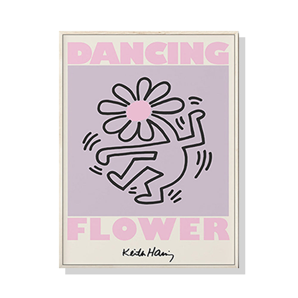 60cmx90cm Keith Haring Dancing Flower Wood Frame Canvas Wall Art