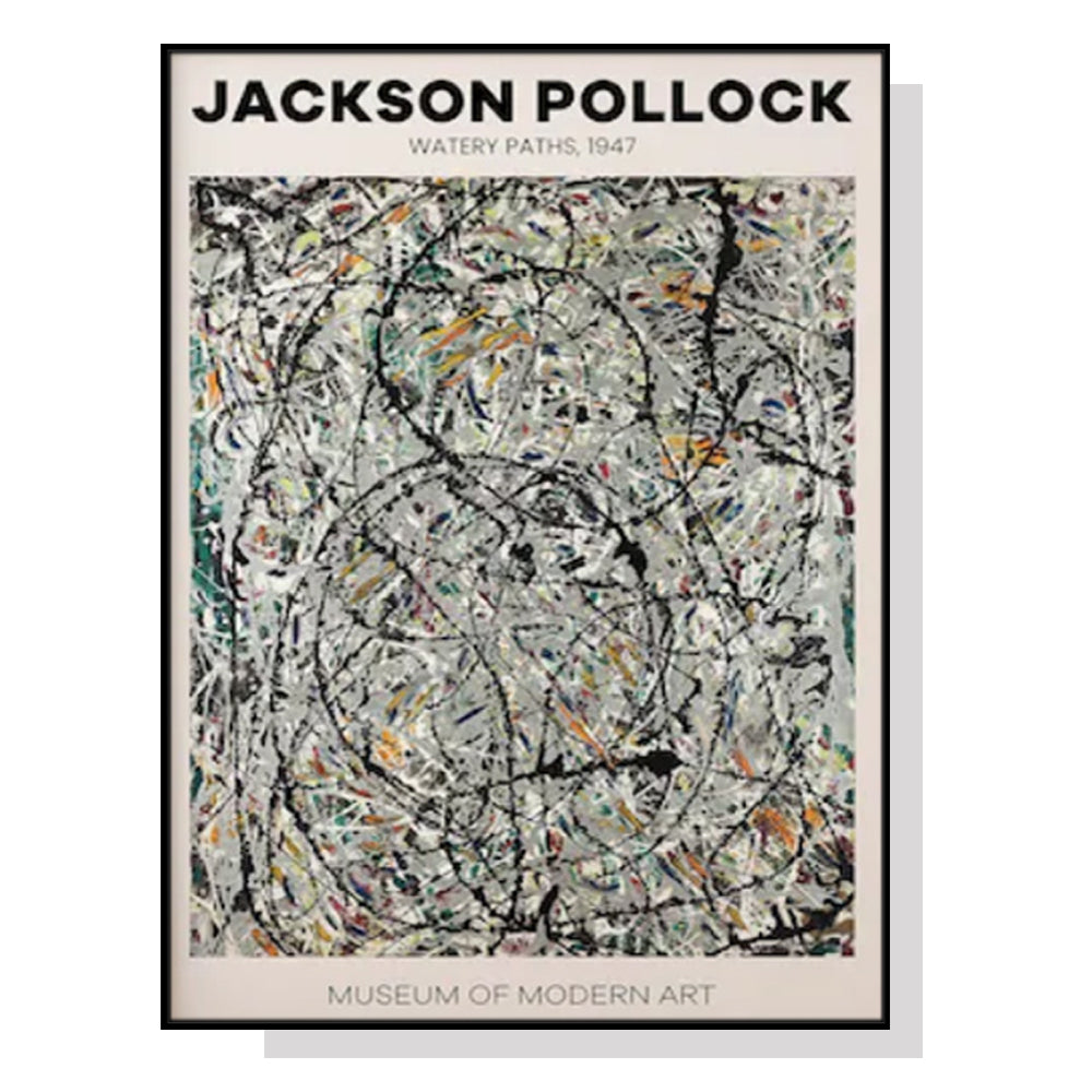 70cmx100cm Jackson Pollock Exhibition III Black Frame Canvas Wall Art