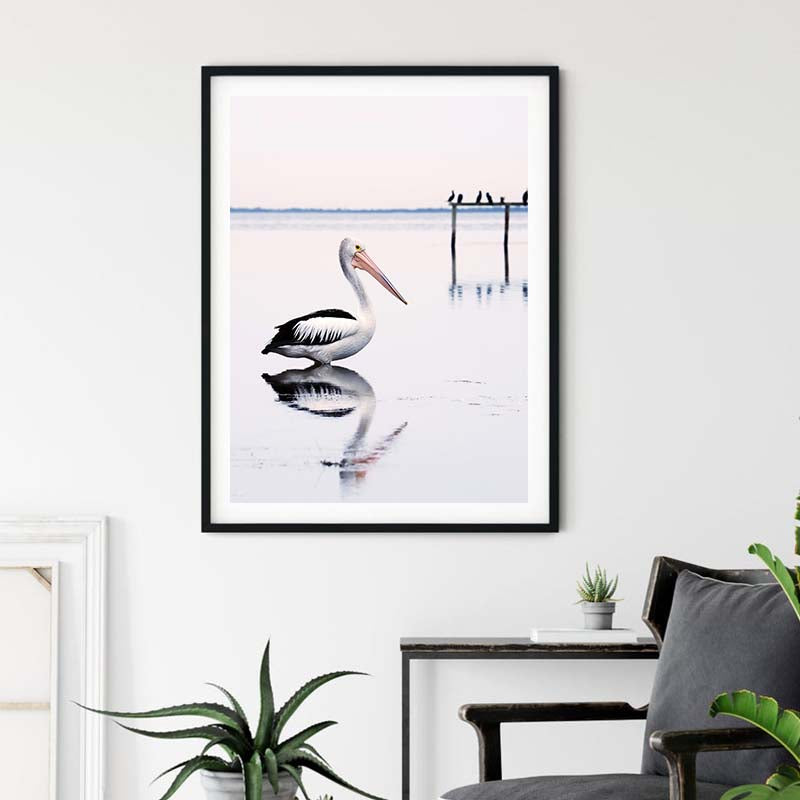 70cmx100cm Pelican Black Frame Canvas Wall Art