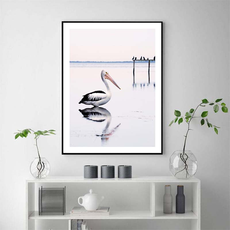 70cmx100cm Pelican Black Frame Canvas Wall Art