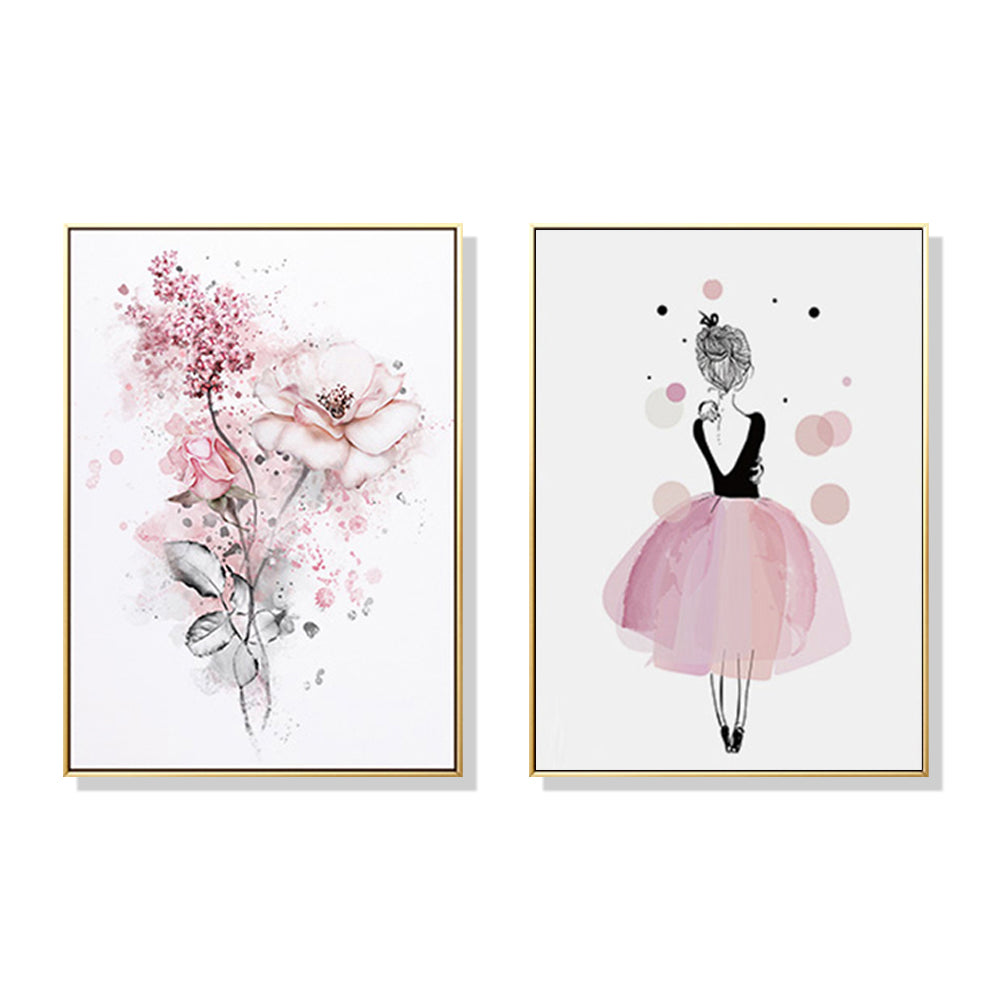 50cmx70cm Dancing Ballerina in Paris 2 Sets Gold Frame Canvas Wall Art