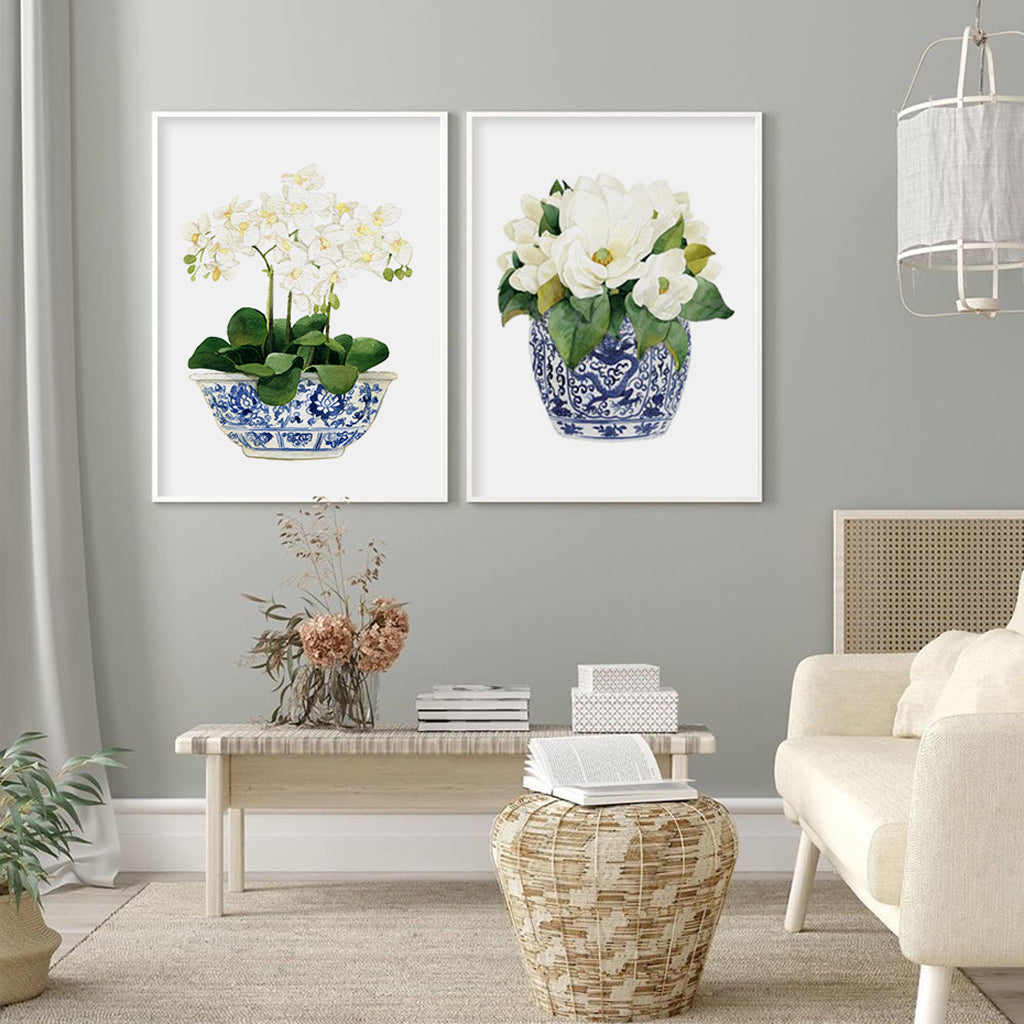 50cmx70cm Elegant Flower 2 Sets White Frame Canvas Wall Art