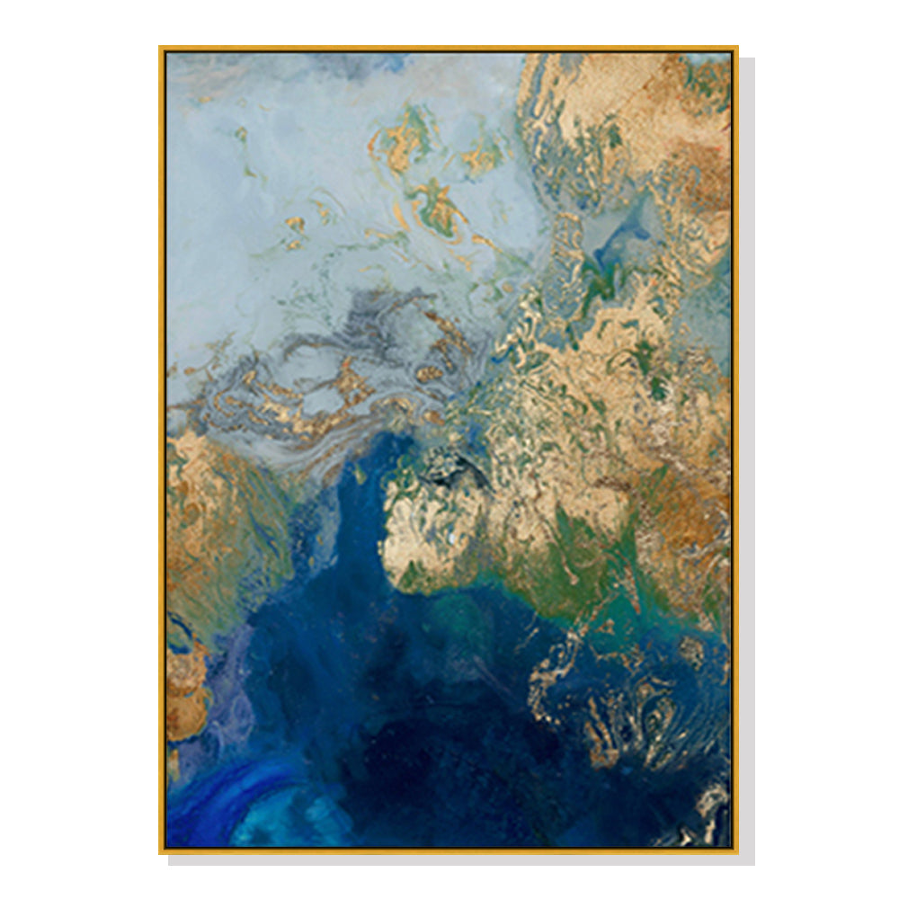 80cmx120cm Marbled Blue Gold Artwork Gold Frame Canvas Wall Art