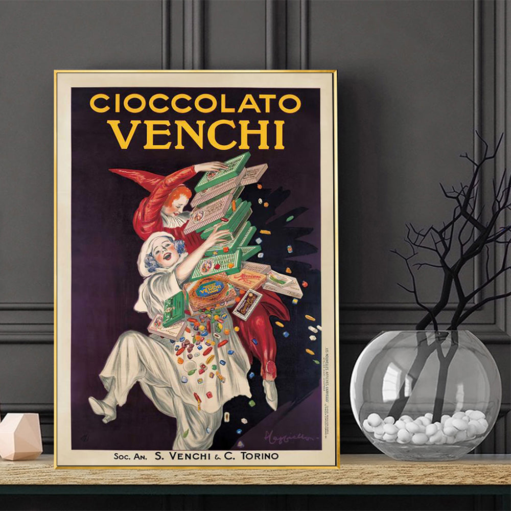 80cmx120cm Cioccolato Venchi Vintage Gold Frame Canvas Wall Art