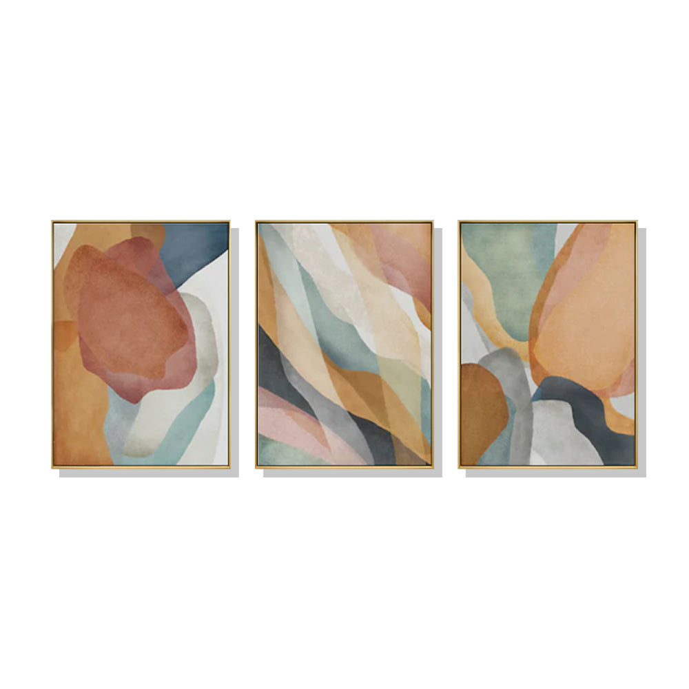 50cmx70cm Abstract Orange 3 Sets Gold Frame Canvas Wall Art