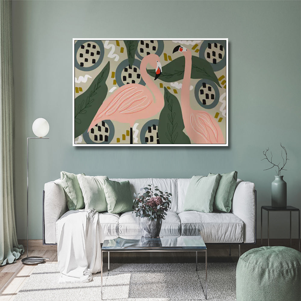 80cmx120cm Flamingo White Frame Canvas Wall Art