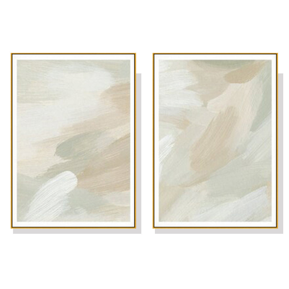 50cmx70cm Beige and Sage Green 2 Sets Gold Frame Canvas Wall Art