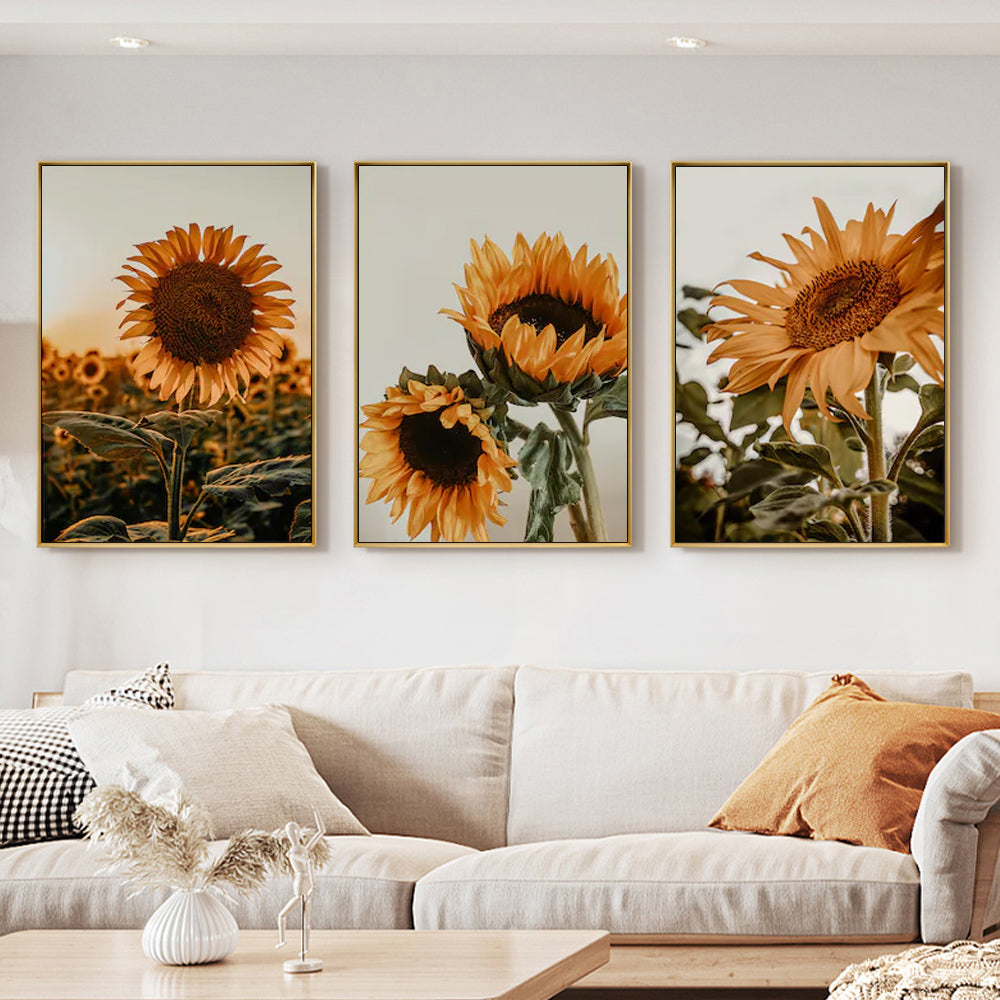 50cmx70cm Sunflower 3 Sets Gold Frame Canvas Wall Art