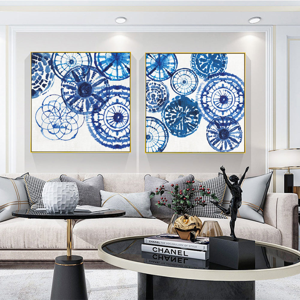 Wall Art 90cmx90cm Blue Day 2 Sets Gold Frame Canvas