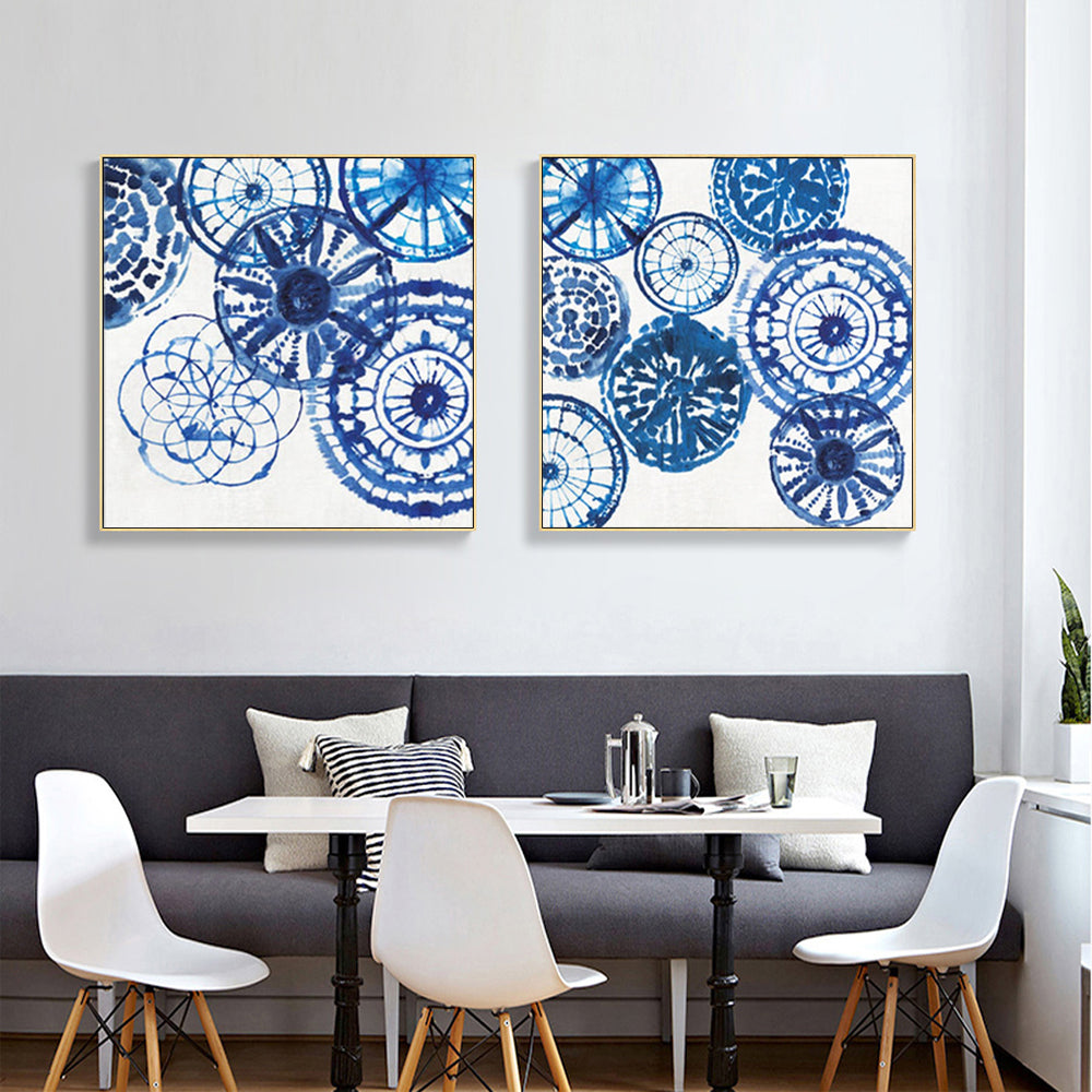 Wall Art 90cmx90cm Blue Day 2 Sets Gold Frame Canvas