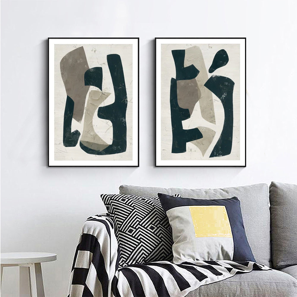 Wall Art 90cmx135cm Abstract Puzzle 2 Sets Black Frame Canvas