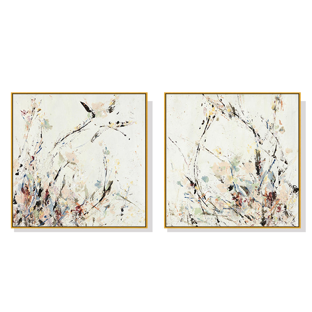 Wall Art 90cmx90cm Afternoon Walk 2 Sets Gold Frame Canvas