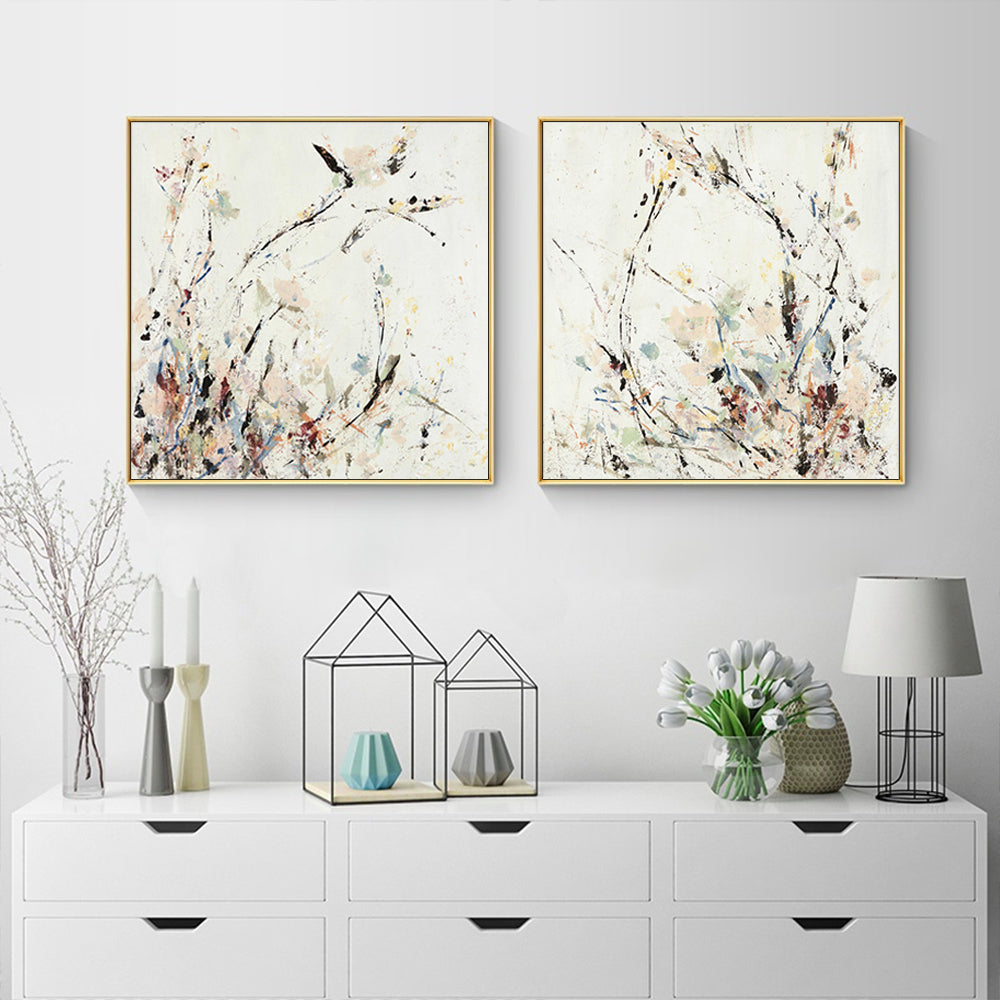 Wall Art 90cmx90cm Afternoon Walk 2 Sets Gold Frame Canvas