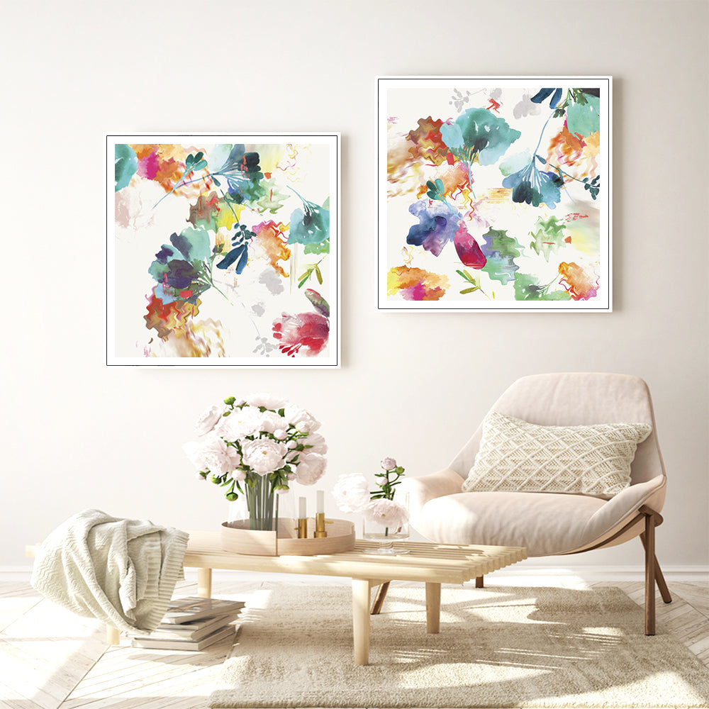 Wall Art 50cmx50cm Glitchy Floral 2 Sets White Frame Canvas