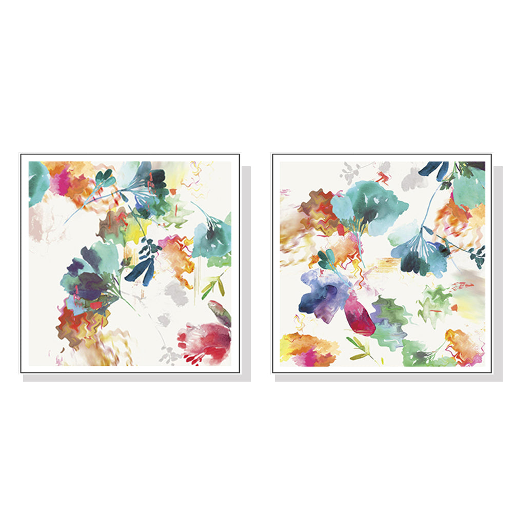 Wall Art 100cmx100cm Glitchy Floral 2 Sets White Frame Canvas