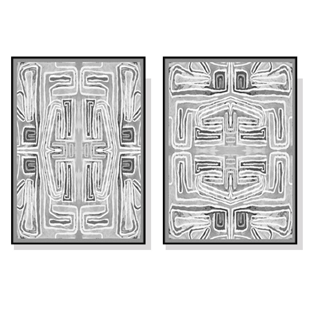 50cmx70cm Black White Pattern 2 Sets Black Frame Canvas Wall Art