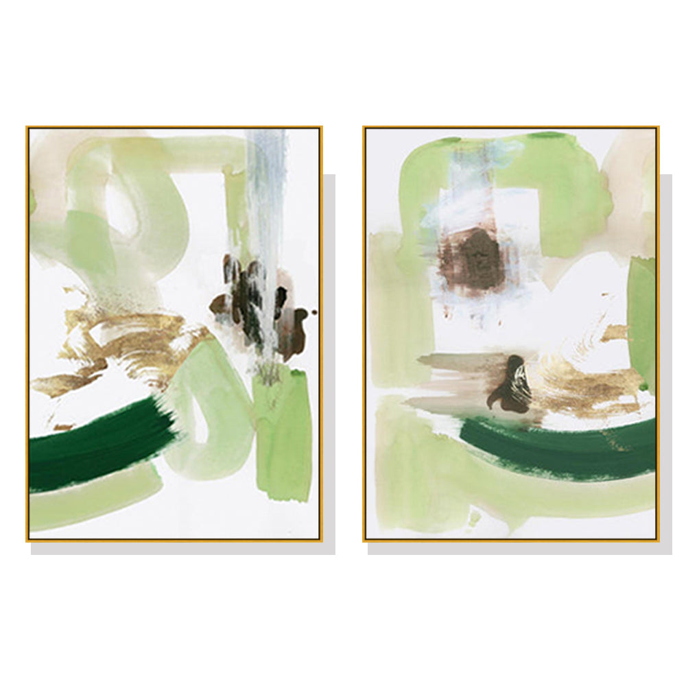 60cmx90cm Abstract Green Mint 2 Sets Gold Frame Canvas Wall Art