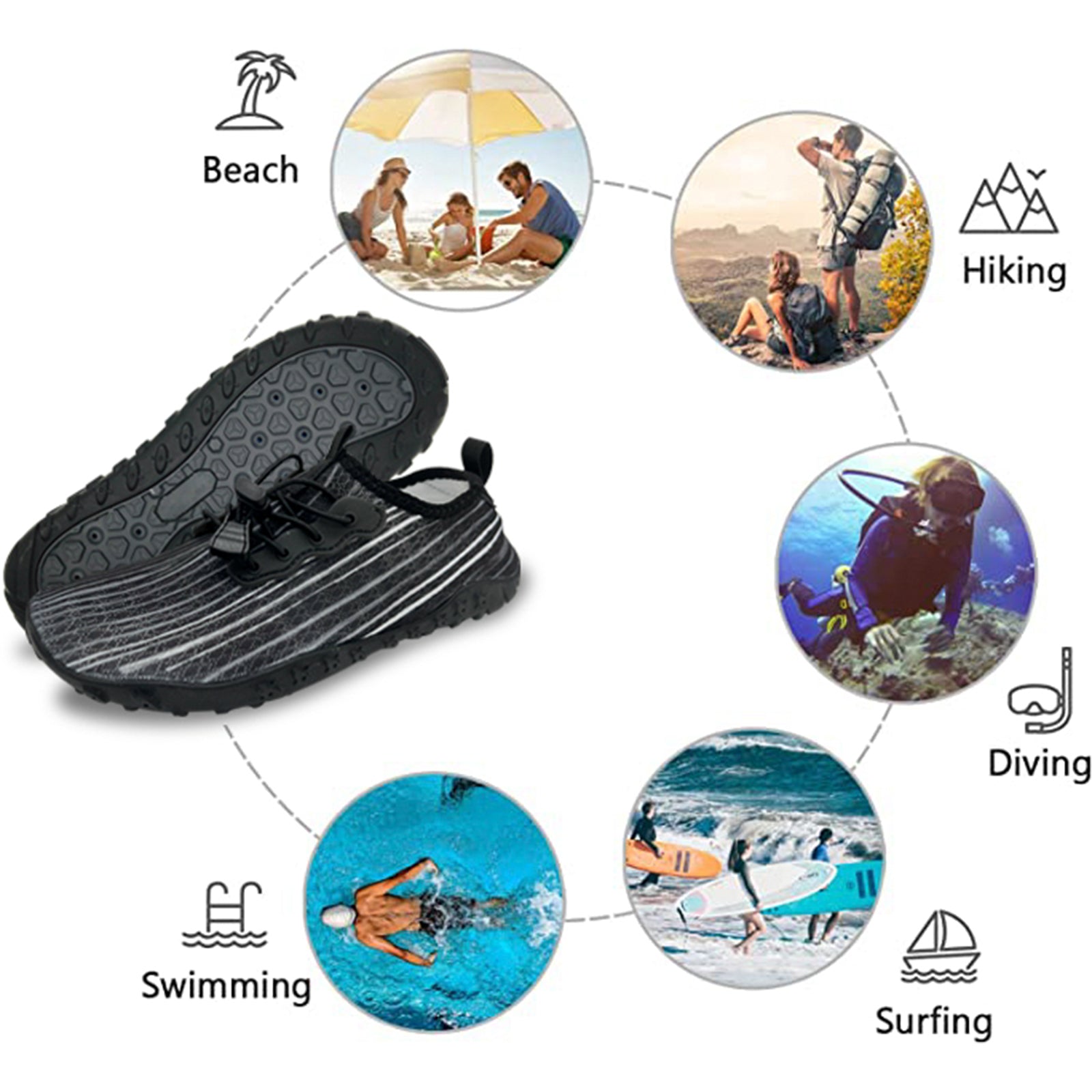 Water Shoes for Men and Women Soft Breathable Slip-on Aqua Shoes Aqua Socks for Swim Beach Pool Surf Yoga (Black Size US 10.5)