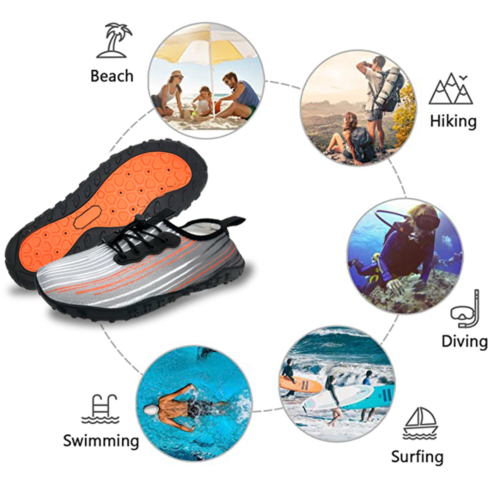 Water Shoes for Men and Women Soft Breathable Slip-on Aqua Shoes Aqua Socks for Swim Beach Pool Surf Yoga (Grey Size US 6.5)