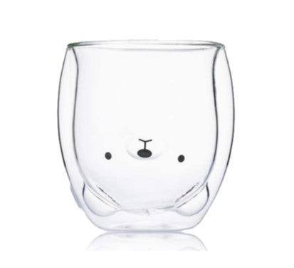 2pcs Cute Bear Mugs Double Wall Insulated Glasses for Juice Coffee Tea Milk - Polar Bear