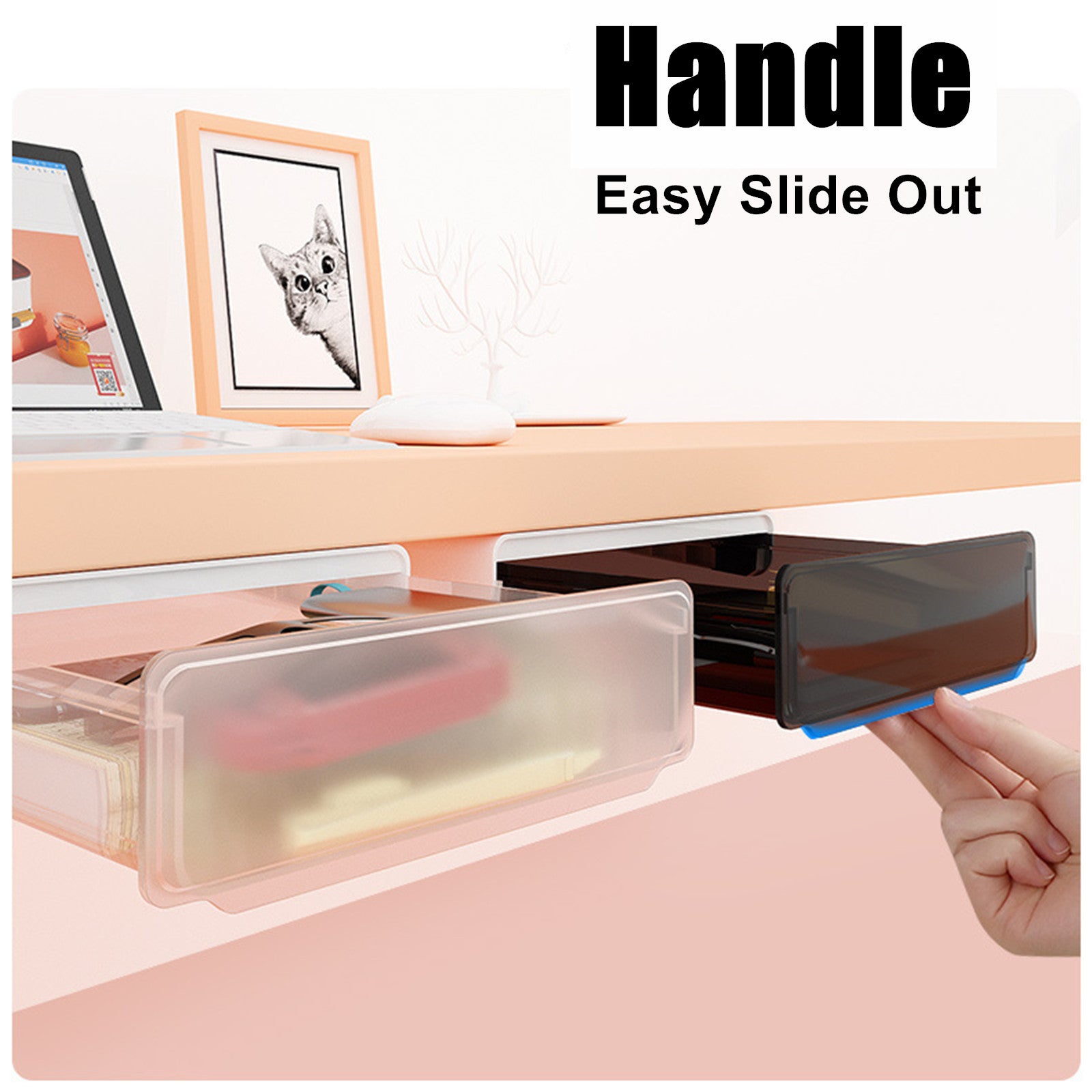 Under Desk Drawer Slide-out Large Office Organizers and Storage Drawers - Small Clear