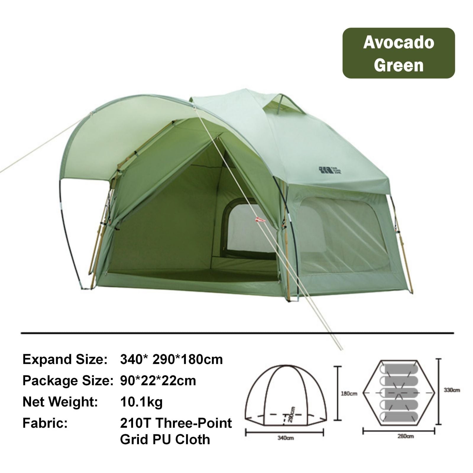 Large Space Luxury Frog Hexagonal Tent 5-8 Person Double Layer - Green