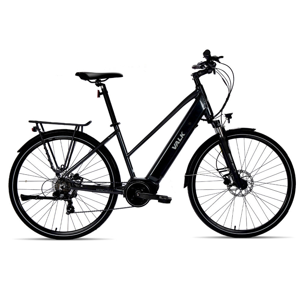 2023 VALK Metro MT 5 + Electric Hybrid Bike, Mid-Drive, Mixte Frame, Medium, Dark Grey