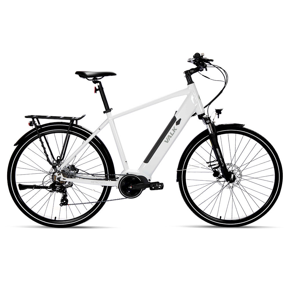 VALK Electric Bike Metro TR 5 + Hybrid Ebike Alloy Up to 85km w/ Battery 36V, Medium, White