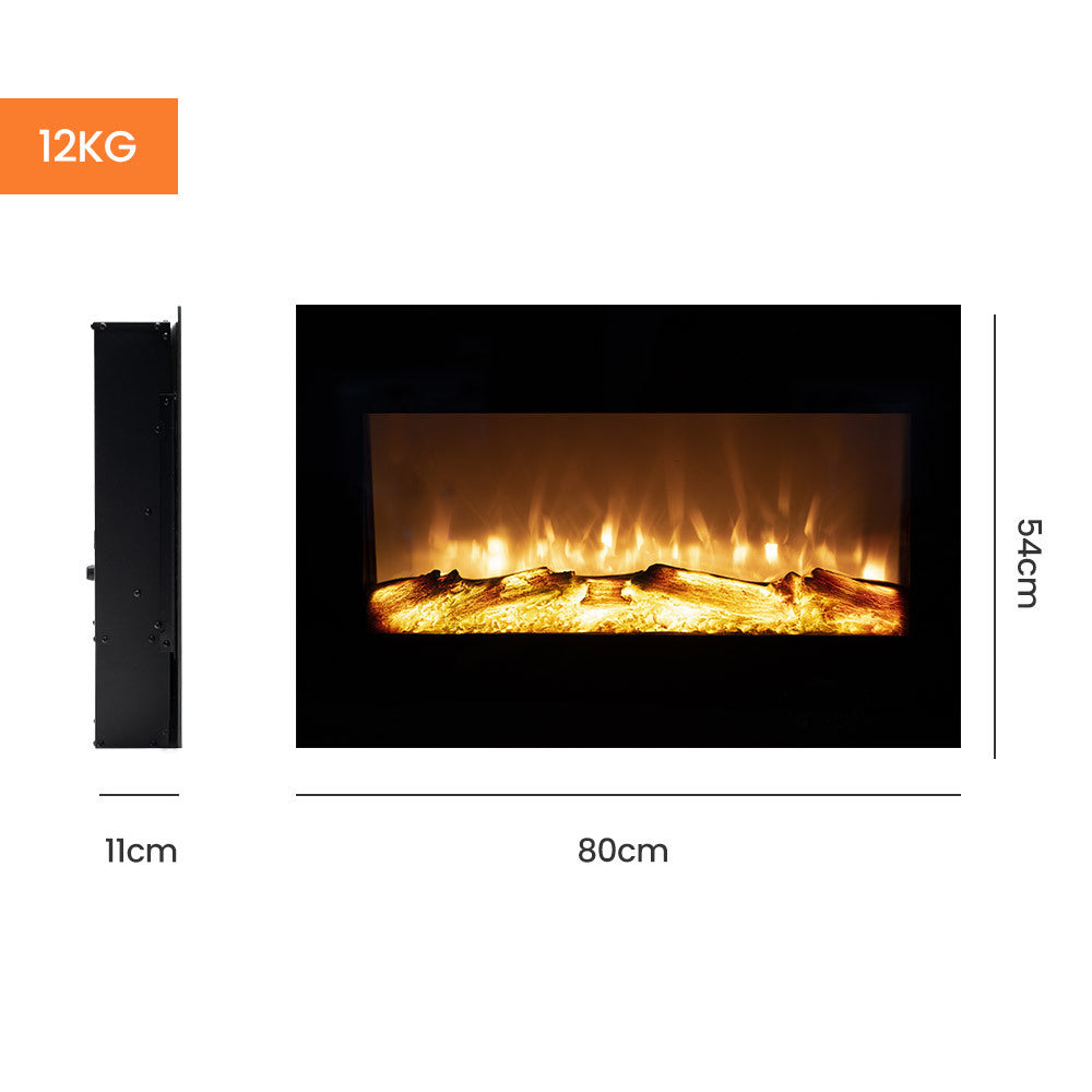 CARSON 80cm Wall Mounted Electric Fireplace Heater with Flame Effect Options