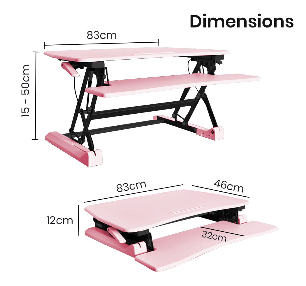 Fortia Desk Riser 77cm Wide Adjustable Sit to Stand for Dual Monitor, Keyboard, Laptop, Pink