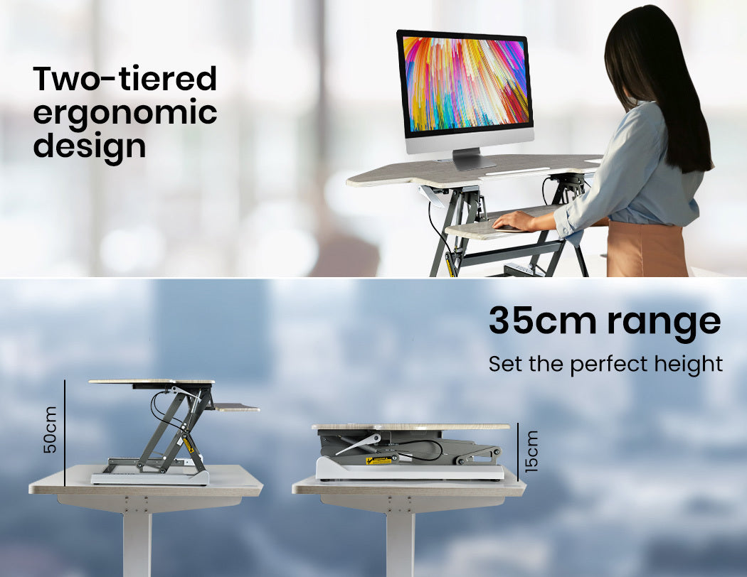 Fortia Corner Desk Riser 110cm Wide Adjustable Sit to Stand for Dual Monitor, Keyboard, Laptop, Beech