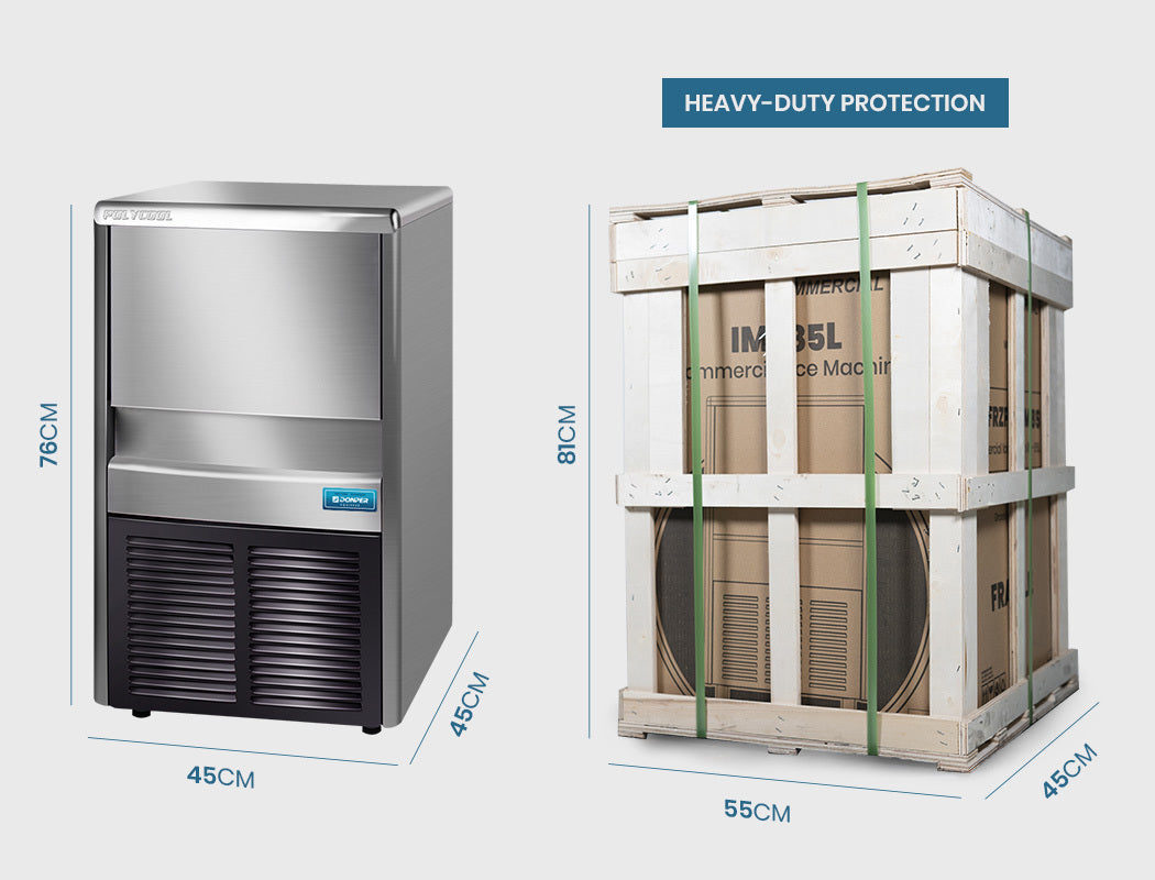 POLYCOOL Commercial Ice Maker Machine, up to 45kg/24hr, Donper Compressor, Undercounter, Freestanding