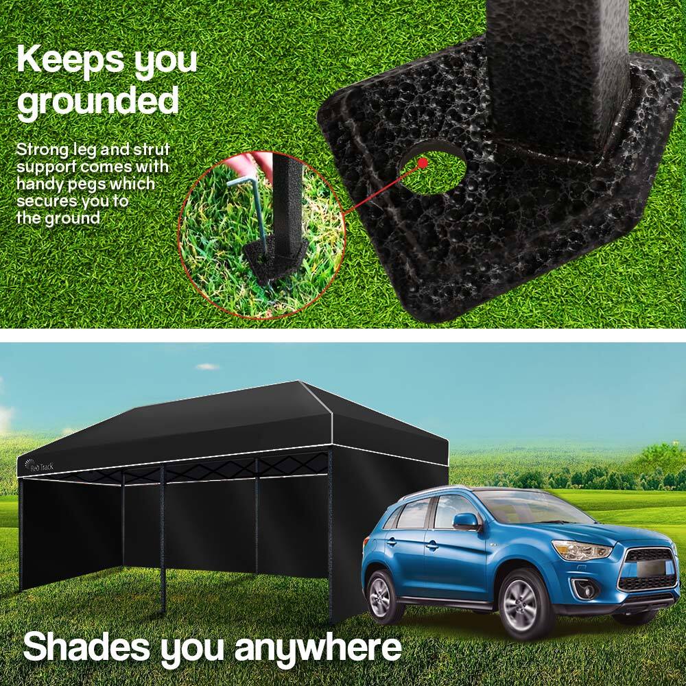 Red Track 3x6m Folding Gazebo Shade Outdoor BLACK Foldable Marquee Pop-Up