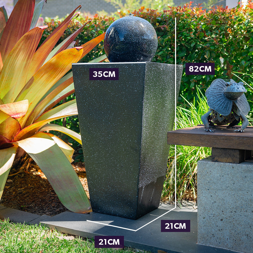 PROTEGE Contemporary Solar Powered Water Feature Fountain with LED Lights - Dark Grey