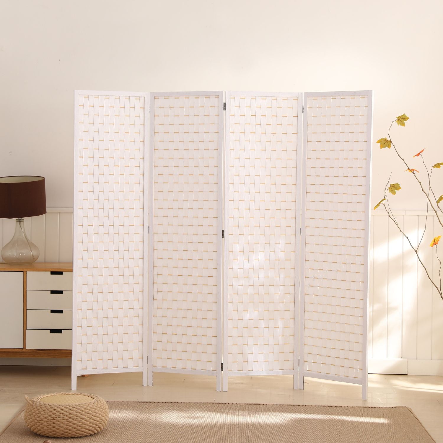 EKKIO 4-Panel Pine Wood Room Divider (White) EK-RD-101-SD