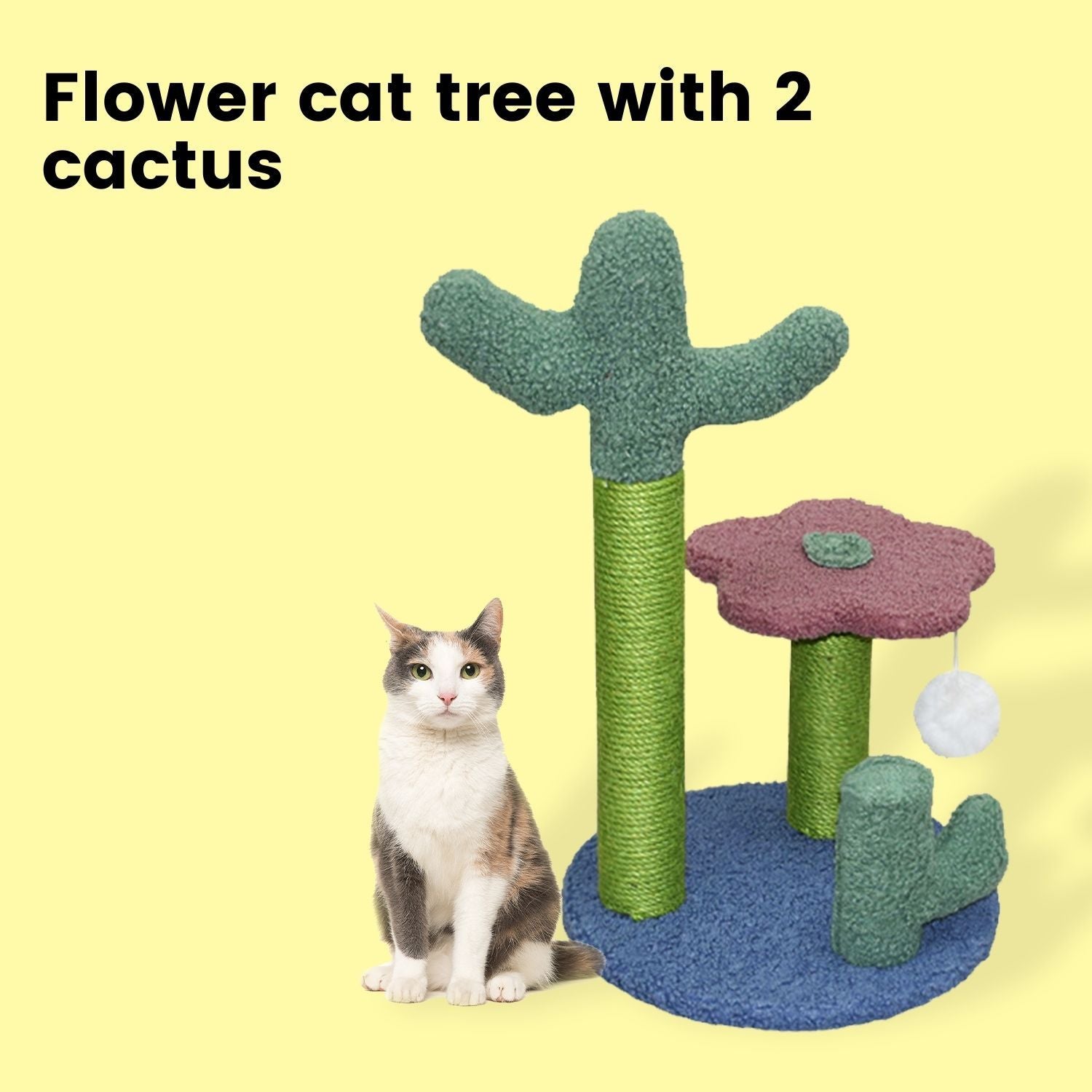 Floofi Flower Cat Tree with 2 Cactus 50cm FI-CT-112-RN