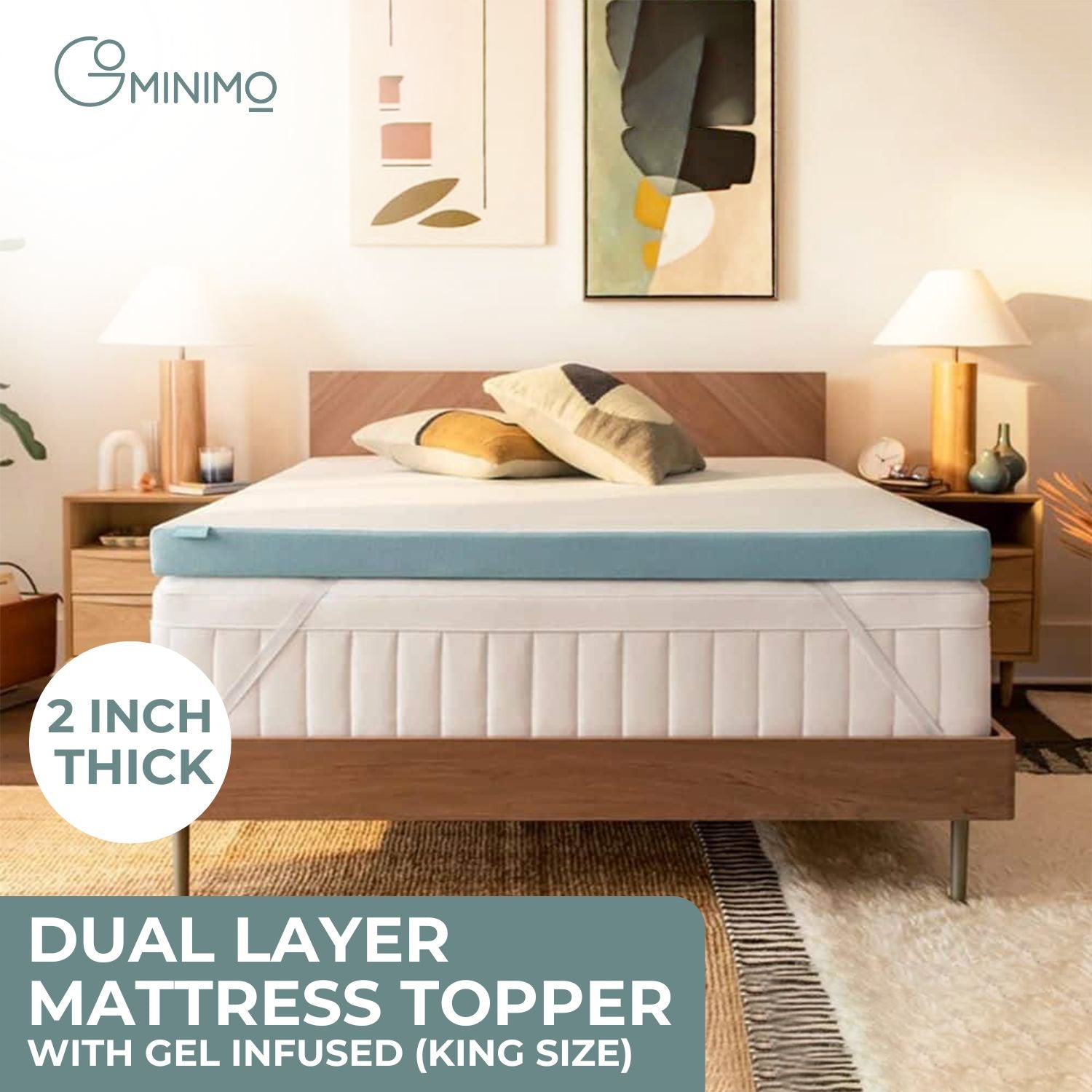 GOMINIMO Dual Layer Mattress Topper 2 inch with Gel Infused (King) GO-MTP-103