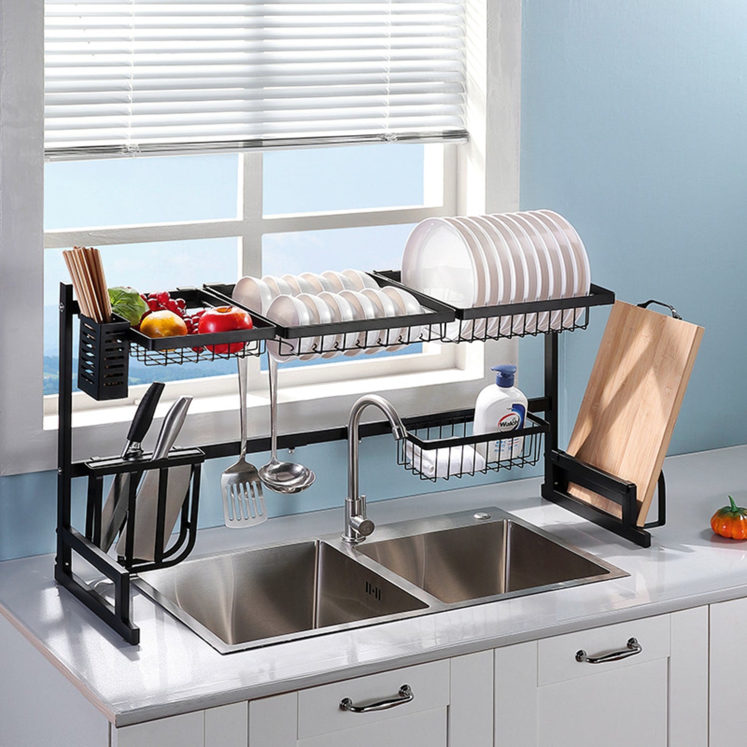 GOMINIMO Dish Drying Rack Over Sinks Adjustable 85-105cm (Black) GO-DDR-100-JD