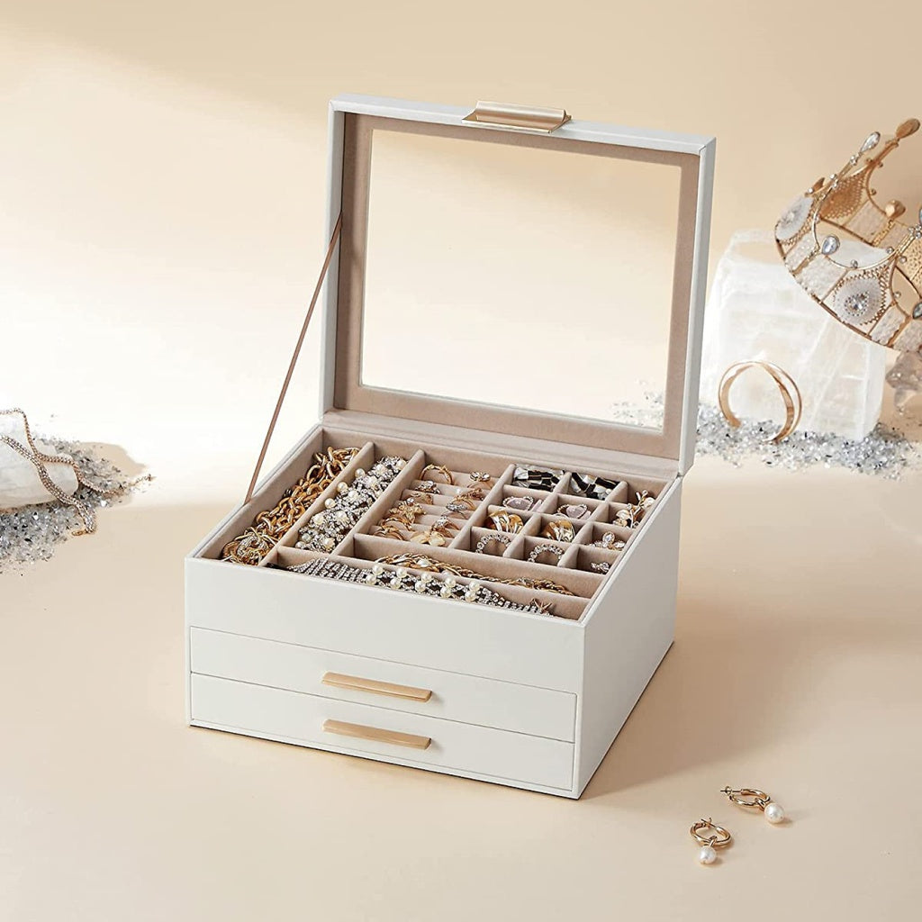 SONGMICS Jewelry Box 3-Layer with 2 Drawers Cloud White JBC239WT