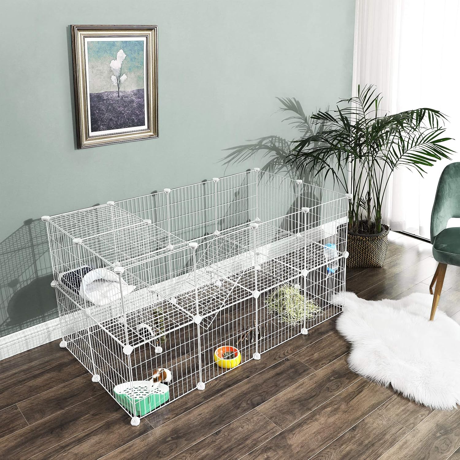 SONGMICS Metal Wire Two-Story Pet Playpen with Zip Ties White