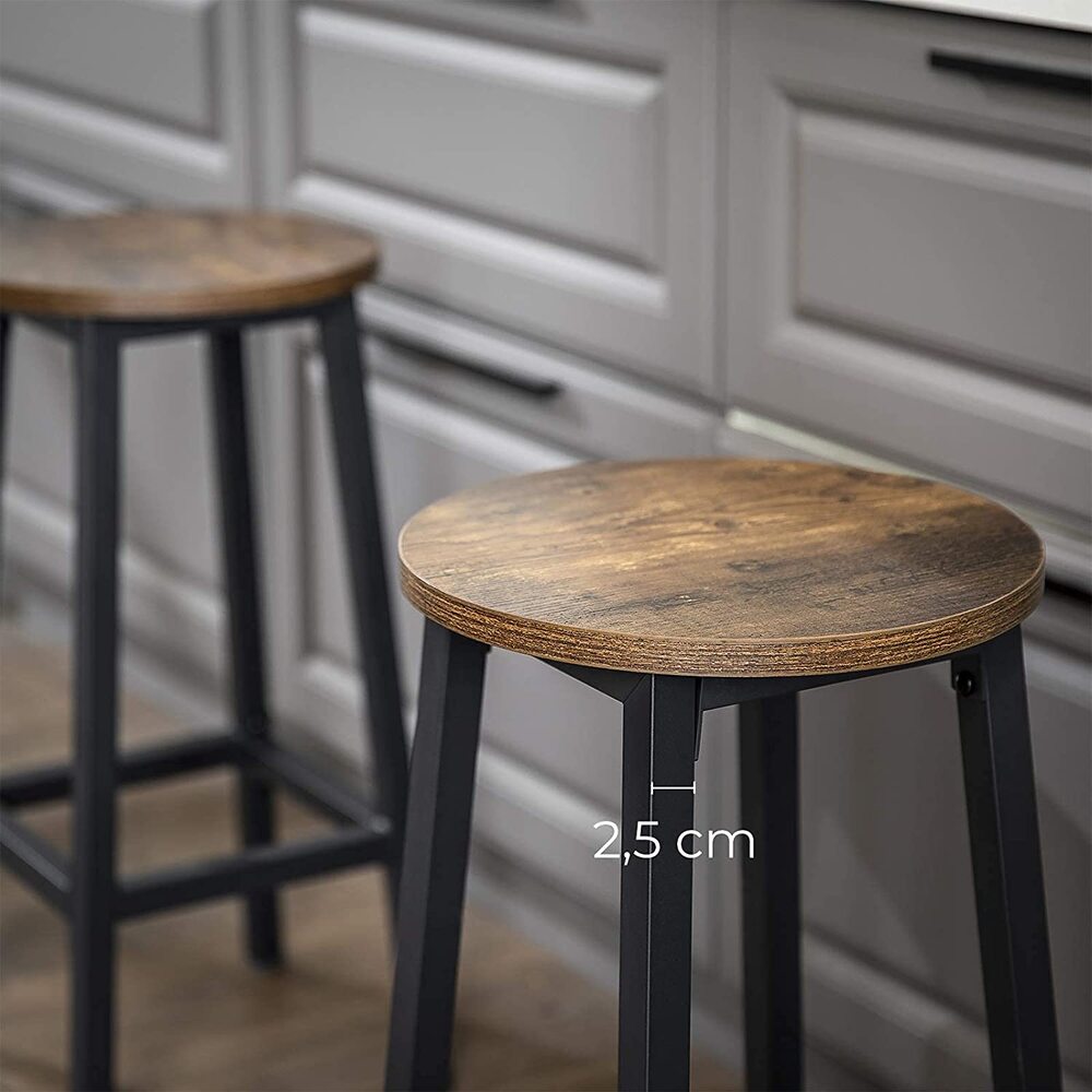 VASAGLE Bar Stools Set of 2 Bar Chairs Kitchen Chairs with Sturdy Steel Frame Height Round Easy Assembly Industrial Style Vintage Brown Black LBC32X