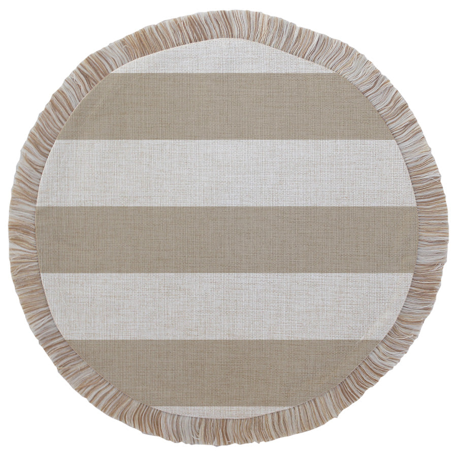 Round Placemat-Coastal Fringe Natural-Deck Stripe Beige-40cm